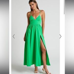 HAYDIE MAXI DRESS - V NECK THIGH SPLIT DRESS IN GREEN